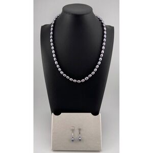 Honora Lavender Cultured Pearl Necklace & Earrings Set 925 Sterling Silver 20